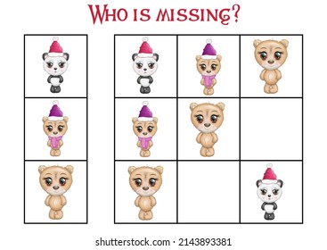 Sudoku game for children with pictures. Kids activity sheet. Cartoon animals.