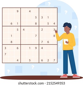 Sudoku game. Education puzzle. Preschool activity. Sudoku puzzle. Logic sequence. Childish rebus. Sudoku game for kids. Educational crossword.  Sudoku game kids brain training. Vector illustration.