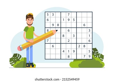 Sudoku game. Education puzzle. Preschool activity. Sudoku puzzle. Logic sequence. Childish rebus. Sudoku game for kids. Educational crossword.  Sudoku game kids brain training. Vector illustration.