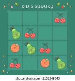 Sudoku game. Education puzzle. Preschool activity. Sudoku puzzle. Logic sequence. Childish rebus. Sudoku game for kids. Educational crossword.  Sudoku game kids brain training. Vector illustration.