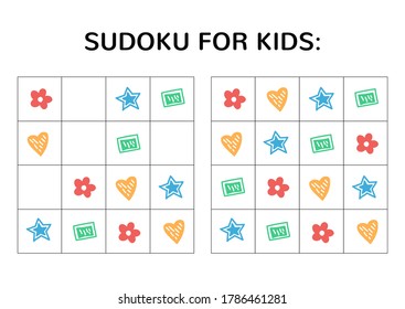 Sudoku game for kids with pictures. Kids activity sheet.