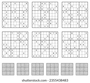 Sudoku game set  with answers. Simple vector design