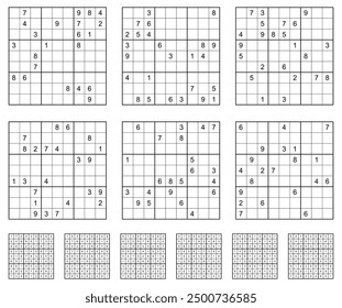 Sudoku game set with answers. Simple vector design