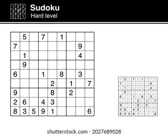 Sudoku. Nivel duro. Negro y blanco, con solución. Icono de Sudoku.