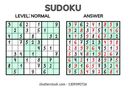 Sudoku. Kids and adult mathematical mosaic. Magic square. Logic puzzle game. Digital rebus. Vector illustration