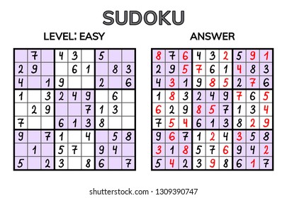 Sudoku. Kids and adult mathematical mosaic. Magic square. Logic puzzle game. Digital rebus. Vector illustration