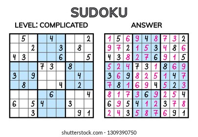 Sudoku. Kids and adult mathematical mosaic. Magic square. Logic puzzle game. Digital rebus. Vector illustration