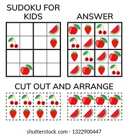 Sudoku. Kids and adult mathematical mosaic. Magic square. Logic puzzle game. Digital rebus. Vector illustration