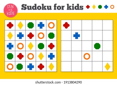 Sudoku. Kids and adult mathematical mosaic. Magic square. Logic puzzle game. Digital rebus. Vector illustration educational children sudoku game preschool entertainment worksheet. Printable puzzle.