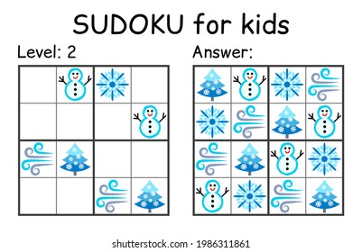 Sudoku. Kids and adult mathematical mosaic. Kids game. Winter theme. Magic square. Logic puzzle game. Digital rebus. Vector illustration