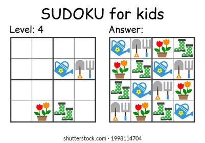 Sudoku. Kids And Adult Mathematical Mosaic. Kids Game. Garden Theme. Magic Square. Logic Puzzle Game. Digital Rebus. Vector Illustration