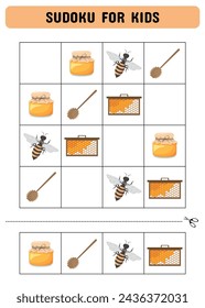 Sudoku para niños con abejas.  Juegos para niños. Páginas imprimibles para preescolares