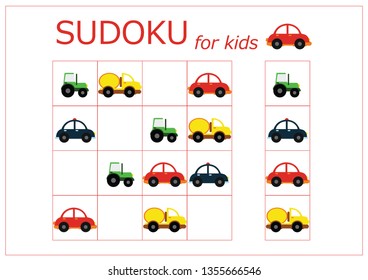 Sudoku for kids. Sudoku. Children's puzzles. Educational game for children. colored cars (red, yellow, green, blue)