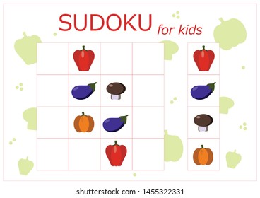 Sudoku for kids. Sudoku. Children's puzzles. Educational game for children. vegetables