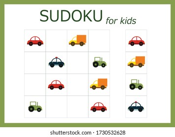 Sudoku for kids. Children's puzzles. Educational game for children. colored cars