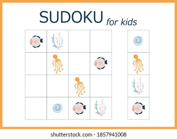 sudoku for kids. Sudoku. Children's puzzles. Educational game for children. sea world