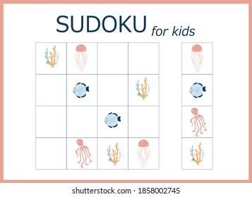 sudoku for kids. Sudoku. Children's puzzles. Educational game for children. sea world