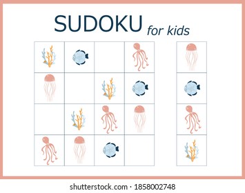 sudoku for kids. Sudoku. Children's puzzles. Educational game for children. sea world