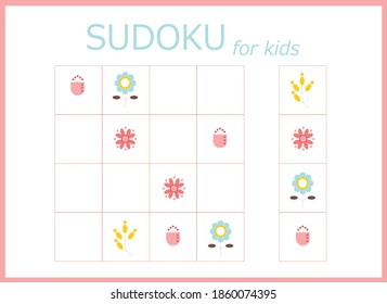 sudoku for kids. Sudoku. Children's puzzles. Educational game for children. colored flowers