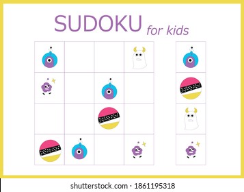 sudoku for kids. Sudoku. Children's puzzles. Educational game for children. cute aliens