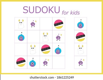sudoku for kids. Sudoku. Children's puzzles. Educational game for children. cute aliens