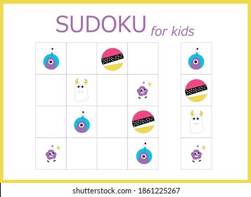 sudoku for kids. Sudoku. Children's puzzles. Educational game for children. cute aliens