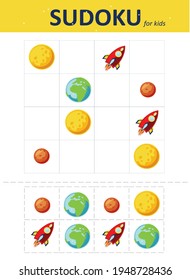 Sudoku for kids. Sudoku. Children's puzzles. Educational game for children. rocket, planet, space world