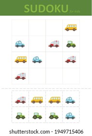 Sudoku for kids. Children's puzzles. Educational game for children. colored cars