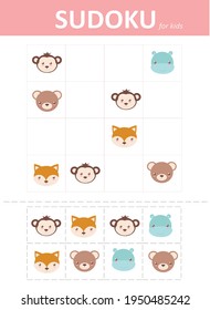 Sudoku for kids. Children's puzzles. Educational game for children. cute animals