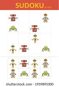 Sudoku for kids. Children's puzzles. Educational game for children. cute robots