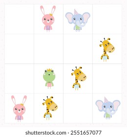 Sudoku for kids. Children's puzzles. Educational game for children. cute animals