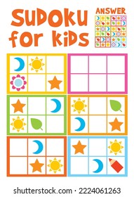 Sudoku for kids. Colorful children puzzle. Funny vector illustration