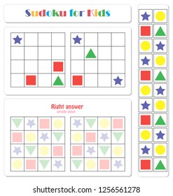 Sudoku for kids with colorful geometric figures. Game for preschool kids, training logic