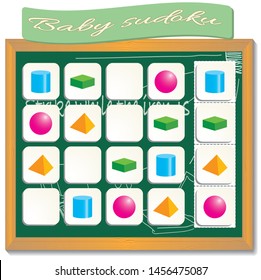Sudoku for kids with colorful geometric figures. Game for preschool kids, training logic