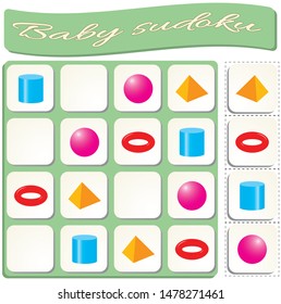 Sudoku for kids with colorful geometric figures. Game for preschool kids, training logic