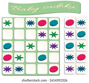 Sudoku for kids with colorful geometric figures. Game for preschool kids, training logic