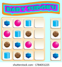 Sudoku for kids with colorful geometric figures. Game for preschool kids, training logic