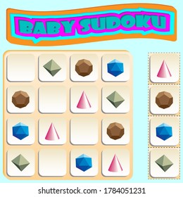 Sudoku for kids with colorful geometric figures. Game for preschool kids, training logic