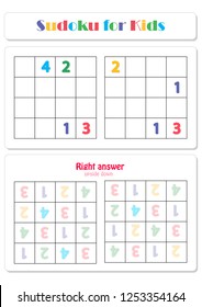 Sudoku for kids with colorful numerals. Game for preschool kids, training logic