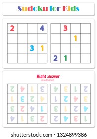 Sudoku for kids with colorful numerals. Game for preschool kids, training logic