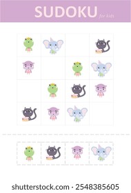 Sudoku for kids with cute animals. Children's puzzles. Educational game for children with characters.