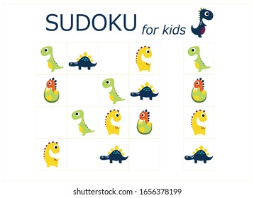 sudoku for kids with dinosaurs.  Sudoku. Children's puzzles. Educational game for children. colored dinosaurs