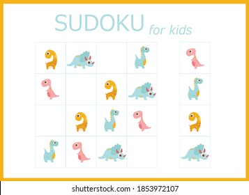 sudoku for kids with dinosaurs. Sudoku. Children's puzzles. Educational game for children. colored dinosaurs