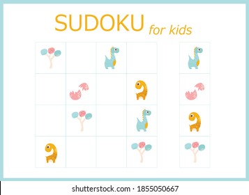 sudoku for kids with dinosaurs. Sudoku. Children's puzzles. Educational game for children. colored dinosaurs