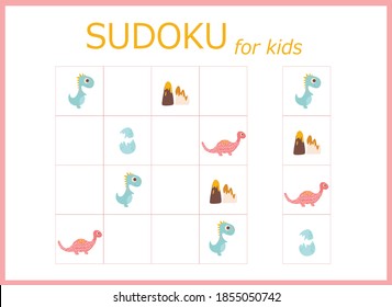 sudoku for kids with dinosaurs. Sudoku. Children's puzzles. Educational game for children. colored dinosaurs