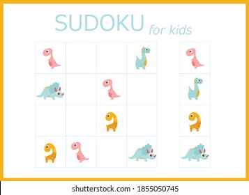 sudoku for kids with dinosaurs. Sudoku. Children's puzzles. Educational game for children. colored dinosaurs