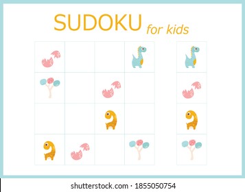sudoku for kids with dinosaurs. Sudoku. Children's puzzles. Educational game for children. colored dinosaurs
