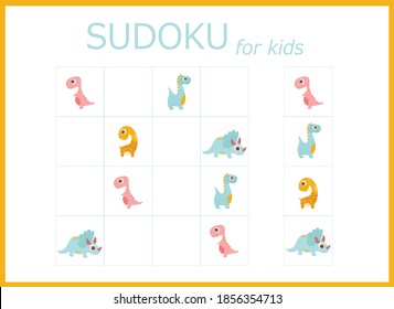 sudoku for kids with dinosaurs. Sudoku. Children's puzzles. Educational game for children. colored dinosaurs