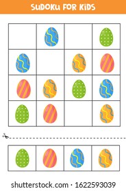 Sudoku for kids with Easter eggs. Logic puzzle for kids.