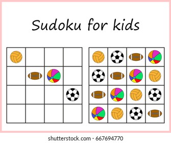 Sudoku for kids. Game for preschool kids, training logic. Worksheet for children. 
